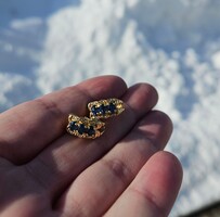  14K Yellow Gold 3 Stone Sapphire Cluster Drop Earrings 14x7mm