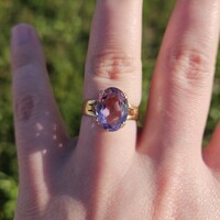 Vintage 18K Yellow Gold 4 Prong Solitaire Amethyst Ring 13x9mm Size 7