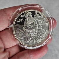 2001 Christmas Santa Sleigh Ornament 999 Silver Troy Ounce Coin Round