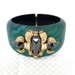 Alexis Bittar Green Pattern Lucite Rhinestones Encrusted Hinged Clamper Bracelet