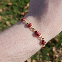  14K Yellow Gold Ladybug Lady Bug Link Bracelet 6.5 Inches