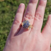 10K Yellow Gold Natural Sapphire Bypass Pear Shape Cocktail Cluster Ring Size 7