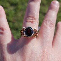 10K Yellow Gold Garnet Citrine Diamond Cocktail Art Deco S Ring Size 6.75