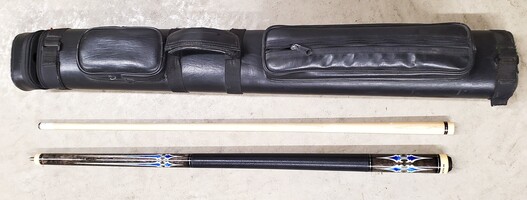 Action Exotic ACT137 Pool Cue w/ Case - Grey Stain & Blue Marble Points 