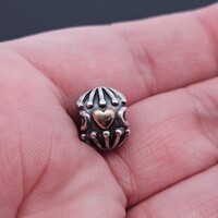  Pandora 925 Sterling Silver 14K Gold Hatched Heart Bead Charm
