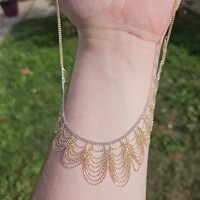 10K Tri Color Gold Cascading Arc Beaded Lace Necklace 16-18 Inches 7.1 Grams