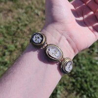  Silver Mother of Pearl Etched Greek Roman Chariots Art Deco Bracelet 7 Inches  