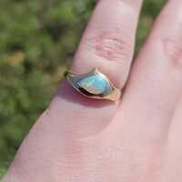  14K Yellow Gold Opal Art Deco Fish Shark Shaped Band Ring Size 5.25 