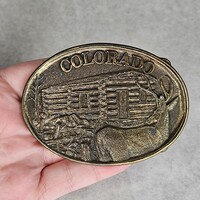 Vintage Donahue Enterprises Denver Colorado Log Cabin Deer Belt Buckle