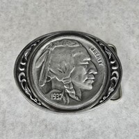 1988 Siskiyou Belt Buckle Co Buffalo Nickel Indian Native American Head Liberty 