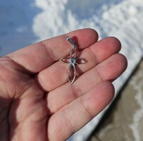 10K White Gold Aquamarine Curved Filigree Cross Pendant Charm 1x.75 Inches