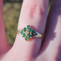10K Yellow Gold Diamond Natural Emerald Cluster Cocktail Ring Size 7 