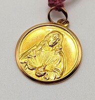 18K Gold Jesus Round Pendant Charm Circle Sacred Heart 750 