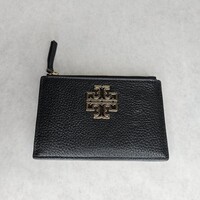 Tory Burch Black Britten Card Case Zip Wallet 