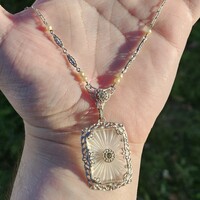 Cemphor Costume Jewelry Silver Tone Crystal Pendant with Necklace 15 Inches