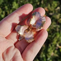 1982 Cerrito Gold Tone Pink Cherry Blossom Flower Brooch Pin 2x1.25 inches