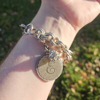 John Wind E Large Token Rope Chain Link Bracelet with Crystal Ball Bead 7 Inches