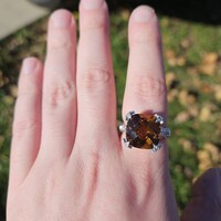 Judith Ripka 925 Sterling Silver Smoky Quartz Statement Ring 13mm Stone Size 9  