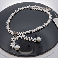 Lori Frantz-Koenig Faux Pearl Blue Crystal Necklace Chain 16-18 Inches