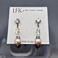 Lori Frantz-Koenig Crystal Pearl Drop Dangle Earrings 