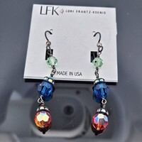 Lori Frantz-Koenig Blue Red Green Crystal Drop Dangle Earrings 