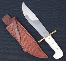 CASE XX USA Bowie Fixed Blade Hunting Knife w/ Leather Sheath (White)