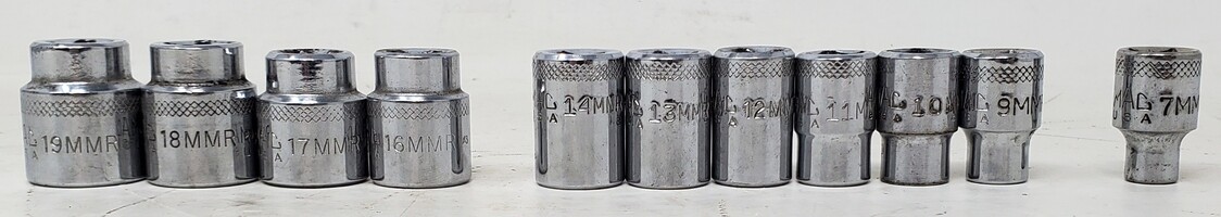 Mac Tools 11pc Metric 3/8" Socket Set 7mm - 19mm (Missing 8mm & 15mm) 6PT & 12PT
