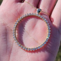 14K Yellow Gold Diamond Halo Pendant Charm 1.5 Inch Diameter 2.25TCW