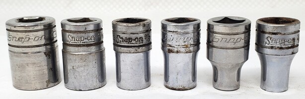 Snap-On 1/2" Drive Lot Of 6 Sockets - 12 & 6pt - 13/16, 11/16, 9/16,1/2, (2) 3/8