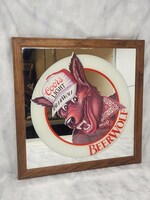 Vintage 1986 Coors Light Beer Beerwolf Wolf Framed Mirror Bar Sign USA 16x16