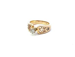  Unique Ladies 14K Yellow Gold Religious Style Solitaire Ring 