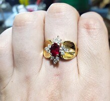 14K Yellow Gold Ruby & Diamond Fashion Cluster Ring 1.38TCW 6.9 Grams Size 8.25