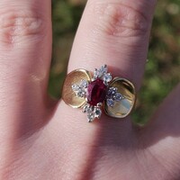 14K Yellow Gold Ruby & Diamond Fashion Cluster Ring 1.38TCW 6.9 Grams Size 8.25