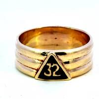 10K Yellow Gold Mason "32" Ring - Masonic 32nd Degree Gold Band - Size 8.5