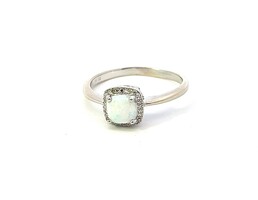  Stunning 10K White Gold Ladie's Synthetic Opal Ring with Natural Diamonds
