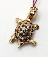  14K Gold Blue Stone Turtle Pendant Charm