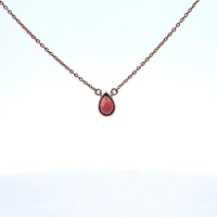 14K Rose Gold Necklace with Rose Gold Red Stone Pendant Charm 18 Inches 2.2 Gra