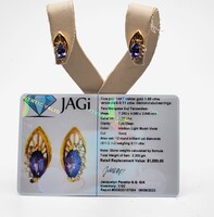  14K Yellow Gold 1.00 TCW Tanzanite Diamond Stud Earrings Ear Rings 3.2 Grams