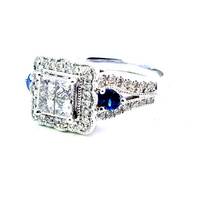  14K White Gold Diamond & Blue Stone Ring - 1.44cttw - Size 7.5