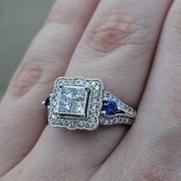  14K White Gold Diamond & Blue Stone Ring - 1.44cttw - Size 7.5