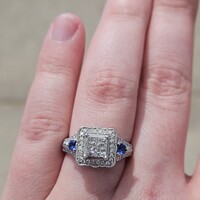 14K White Gold Diamond & Blue Stone Ring - 1.44cttw - Size 7.5