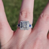  14K White Gold Diamond & Blue Stone Ring - 1.44cttw - Size 7.5