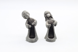 RARE Hudson Pewter Young Girl #028 and Boy #027 Candle Holder 4.5in