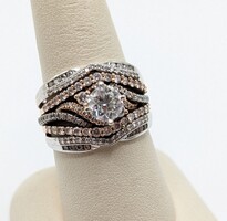  14K 2 Tone Rose & White Gold Multi Band Diamond Ring 1.88TCW 9.5 Grams Size 8.5