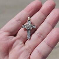  14K Yellow Gold Pave Diamond Cross Pendant Charm 23x16mm 2.5 Grams