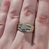10K Yellow Gold 3 Row Diamond Princess Cocktail Ring .75TCW Size 7.75 