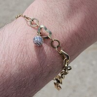 14K Yellow Gold Heart Style Link Bracelet with Gold Charms 7 Inches 
