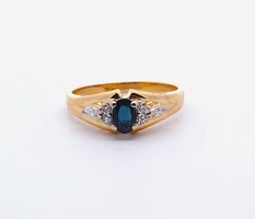 18K Yellow Gold Sapphire Diamond Engagement Ring .62TCW 4 Grams Size 8