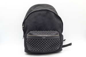 YSL Saint Laurent City Black Studded Pocket Backpack Cloth Weekend Bag 