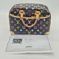 Louis Vuitton Black Multicolor Monogram Trouville Tote Bag Purse w Certificate